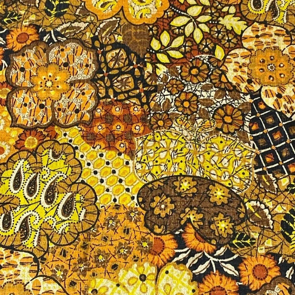 Vintage Fabric Table Runner Browns/orange/yellow/cream Paisley Floral - Picture 2 of 7